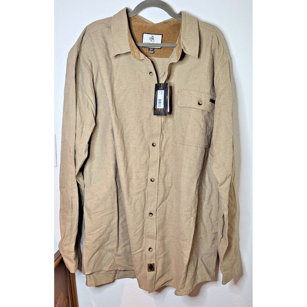 NEW Mens 100% Cotton Flannel Shirt Legendary Whitetails Buck Camp Tan 2XT Tall